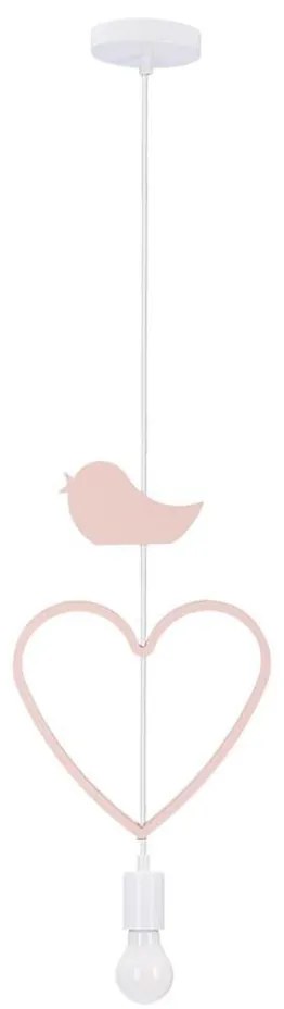 Dziecięcy żyrandol na przewodzie HEART 1xE27/20W/230V różowy/biały