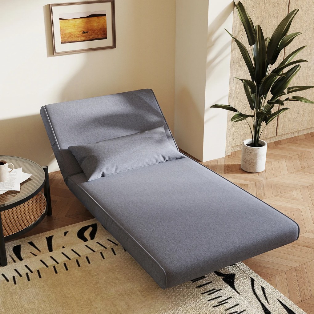 Sofa jednoosobowa rozkładana szara z regulowanym oparciem styl skandynawski do małych wnętrz | Aosom PL