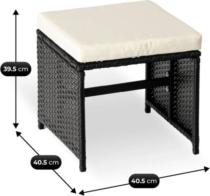 Zestaw Mebli Ogrodowych BONITO Czarny/Kremowy Fotele Pufy Stolik Technorattan Nowoczesny