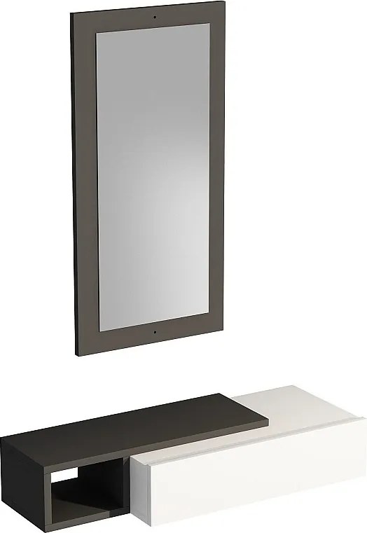 Komoda z melaminy z lustrem – 82 x 15,8 x 29,6 cm – antracyt i biel