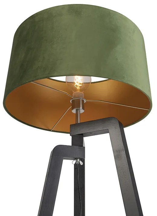 Lampa podłogowa trójnóg czarna z zielonym kloszem i złotem 50 cm - PurosWiejski/ Rustykalny / Vintage Oswietlenie wewnetrzne