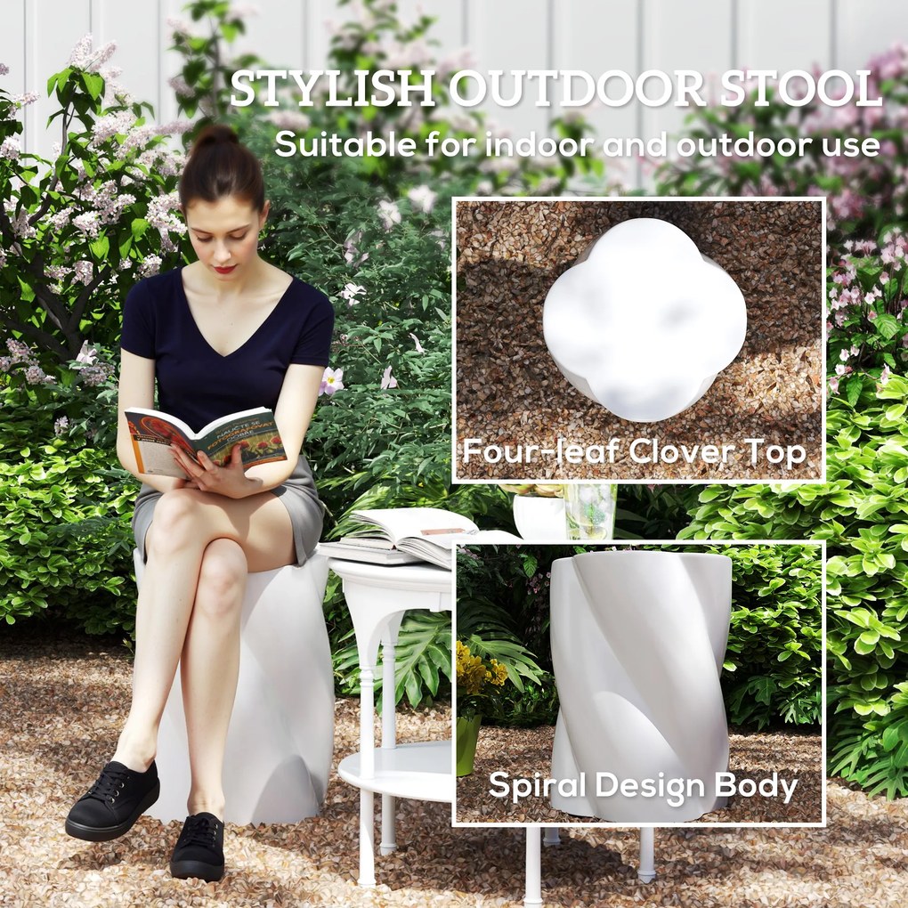 Outsunny Ceramiczny Stołek w Kształcie Spirali, Obciążalność 120kg, Ø33 x 45 cm, Odporny na Warunki Atmosferyczne, Ogrodowy Hoker z Pokrywą, Kolor Biały