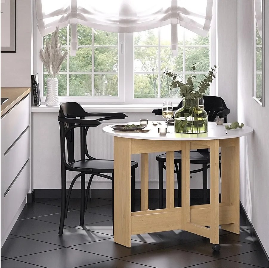 Stół do jadalni gold power dąb/biały 100x100x73 rondo