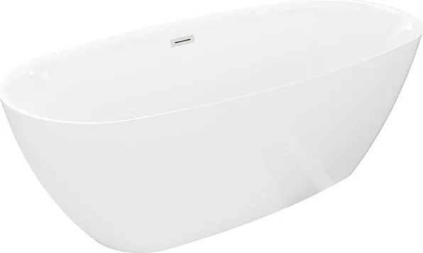Mexen Luvo Slim wanna wolnostojąca 170 x 75 cm, biała, przelew nikiel szczotkowany - 52801707500-97