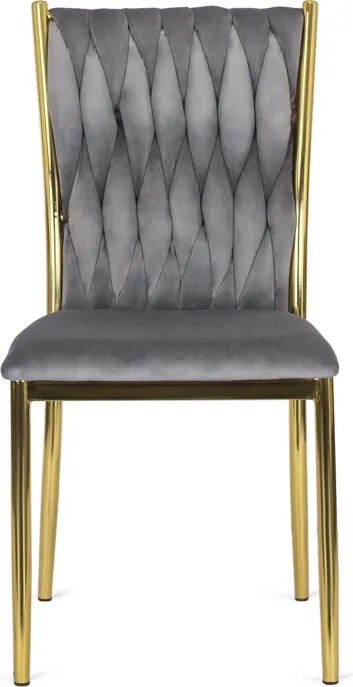 Krzesło Tapicerowane Plecione do Salonu DAN Szare Welurowe Nowoczesne Glamour