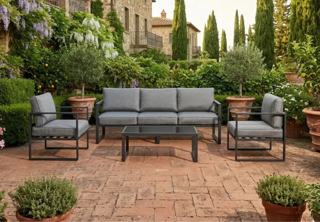 Elegancki zestaw mebli do ogrodu Marinel - sofa 3 osobowa + 2 fotele + stolik kawowy