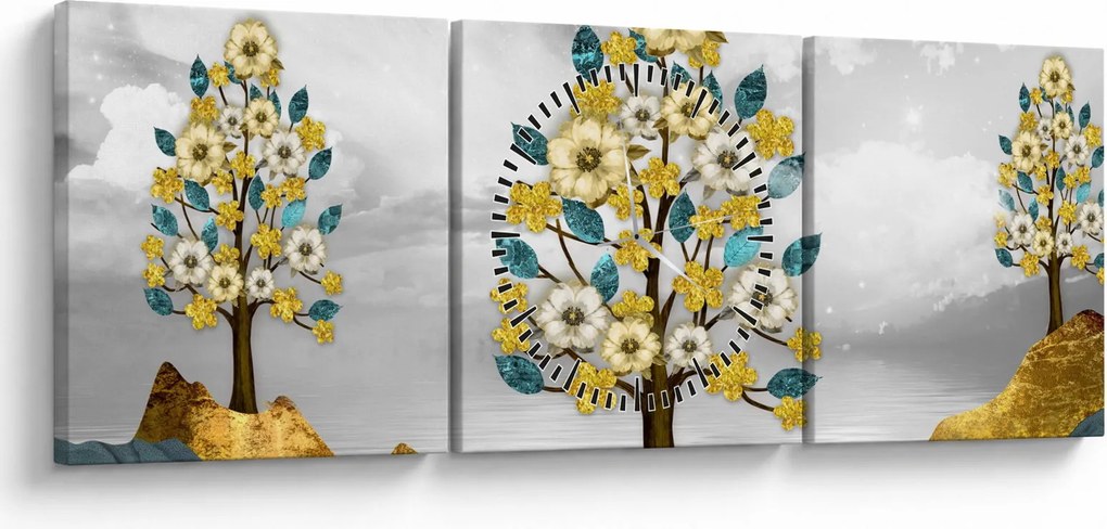 Obraz - Kwitnienie (z zegarem) (90x30 cm)