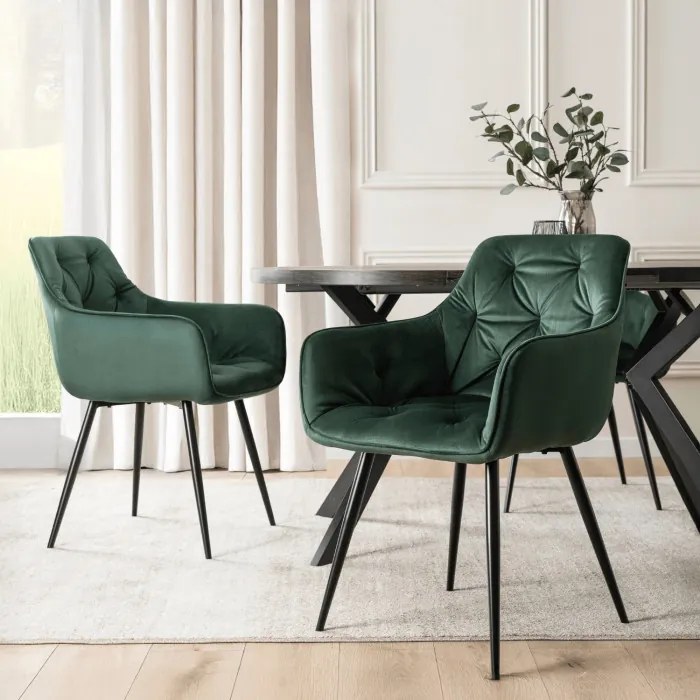 Krzesło Tapicerowane do Salonu MODESTO Zielone Welurowe Nowoczesne Loft