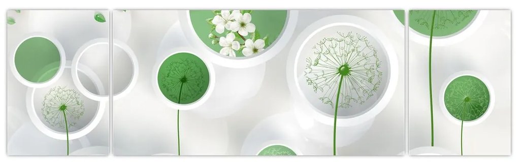 Obraz - Kwiaty w kółkach (170x50 cm)