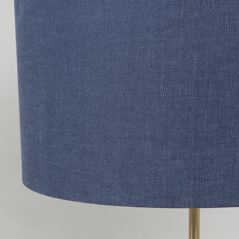 Lampa stołowa mosiężna z niebieskim kloszem 35 cm - Kaso Nowoczesny Oswietlenie wewnetrzne