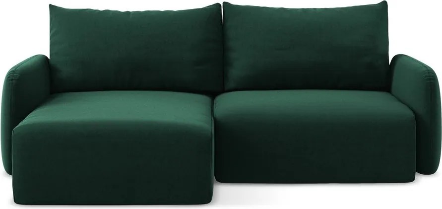 Ciemnozielony aksamitny rozkładany/ze schowkiem narożnik (lewostronny/z szezlongiem) Kalena – Makamii