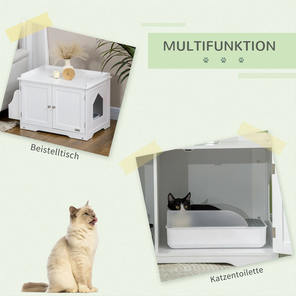 PawHut Kuweta Domek dla Kota z Regulacją Ściany Magnetyczne Drzwi Schowki Biały 86x48x52cm | Aosom PL