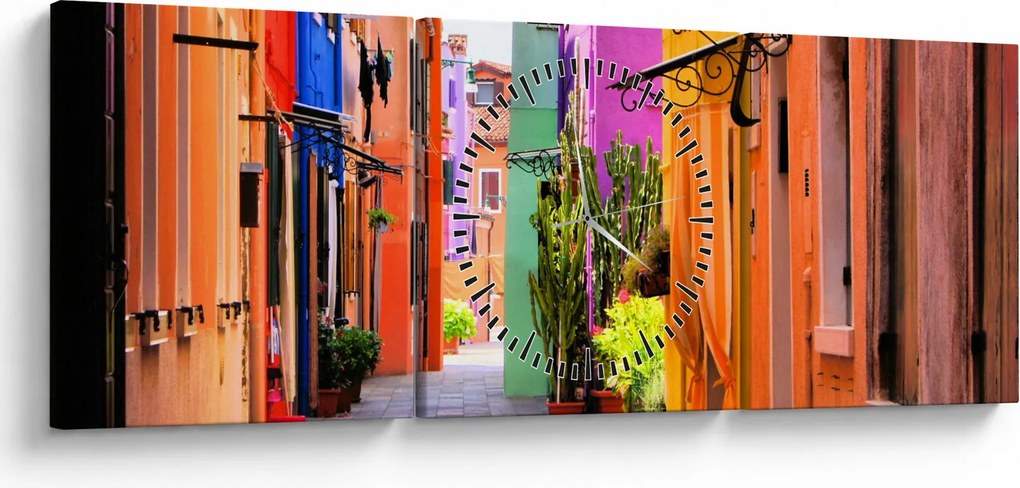 Obraz - Kolorowy dom w Burano, Wenecja (z zegarem) (90x30 cm)