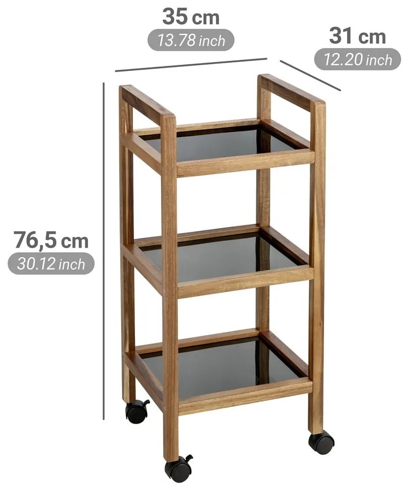 Czarny/w naturalnym kolorze regał łazienkowy z litego drewna akacjowego 35x76,5 cm Fondi – Wenko