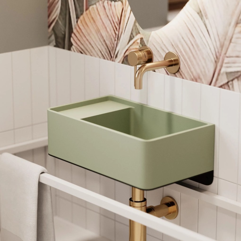 Umywalka z kamienia syntetycznego nablatowa / wisząca prostokątna zielona 43 cm x 25 cm EVELIA Green : Otwory na baterię - Nie, Typ montażu - podwieszana