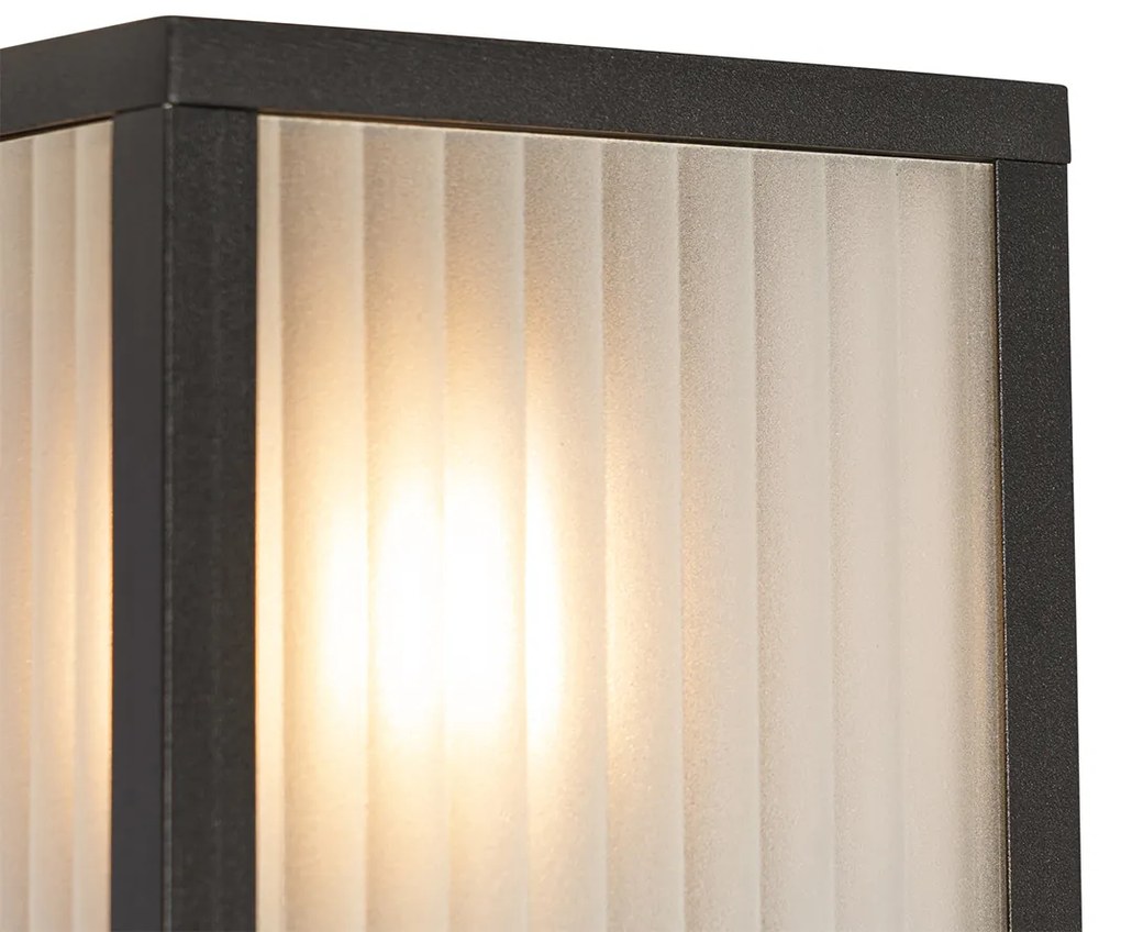Zewnetrzna Lampa ścienna zewnętrzna czarna z żebrowanym szkłem 2-światła IP44 - Charlois Nowoczesny Oswietlenie zewnetrzne