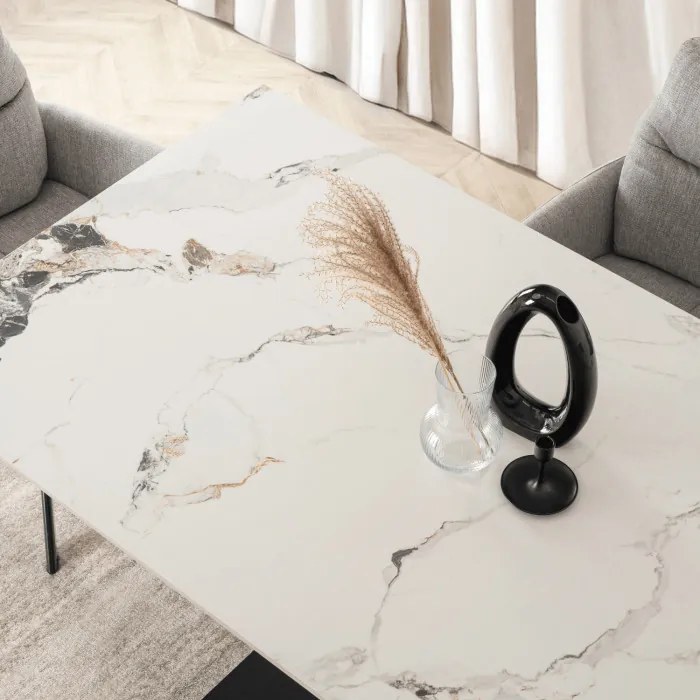 Stół Rozkładany Prostokątny REX 2 180-240 cm Ceramiczny Biały Marmur/Czarny do Jadalni Nowoczesny Loft
