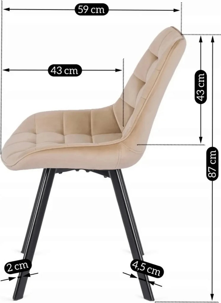 Krzesło Tapicerowane do Salonu RICK Beżowe Welurowe Nowoczesne Loft