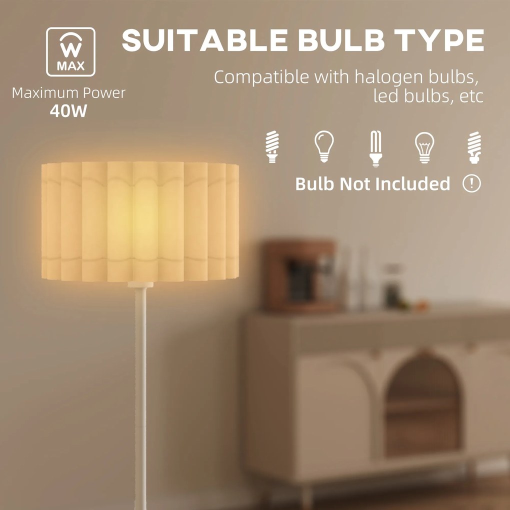 HOMCOM Lampa Podłogowa w Stylu Retro, Lampa Plastikowa, Włącznik Nożny, Stelaż Metalowy, Biała