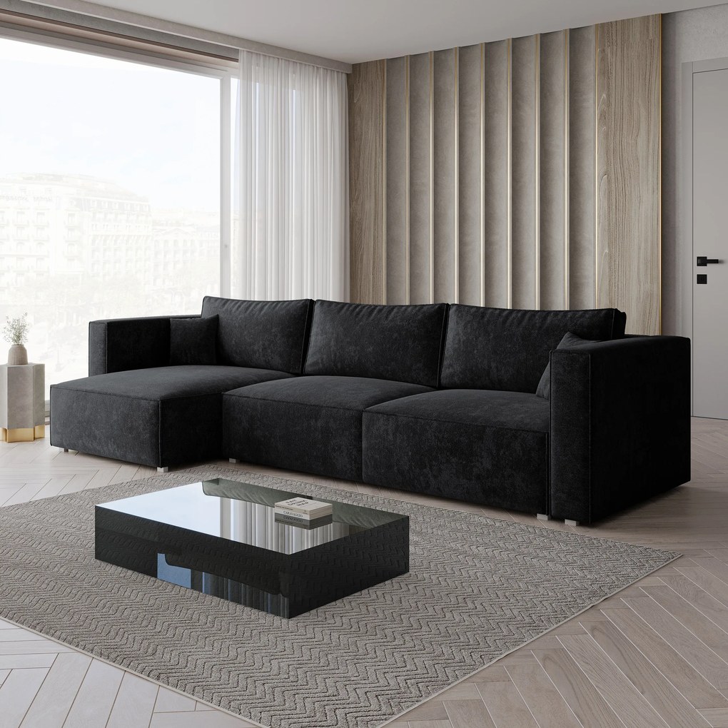 Masseno Narożnik TOLMO z funkcją spania i pojemnikiem na pościel Narozniki L, Rozkładana sofa - Czarny, LUMO 80