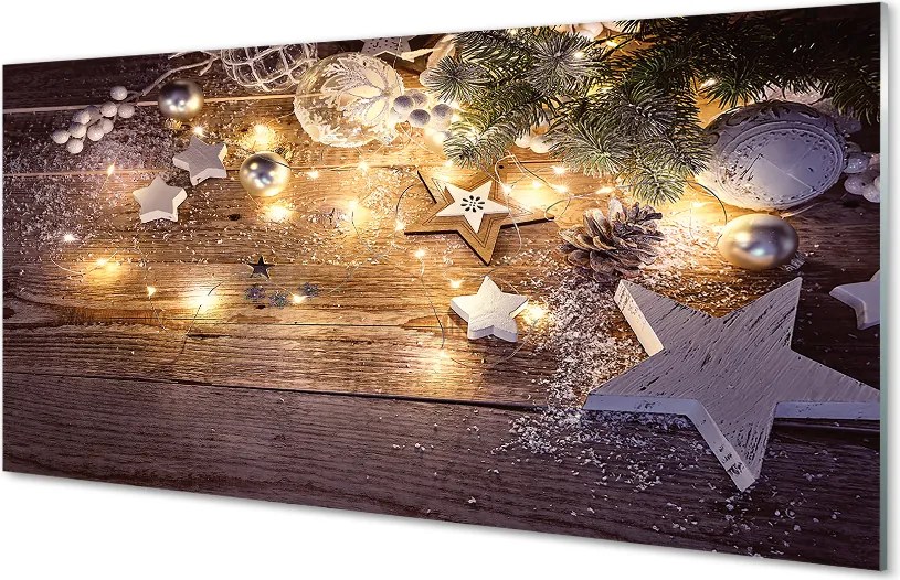 Panel szklany do Kuchni Świąteczny Blask Lampek i Szyszek