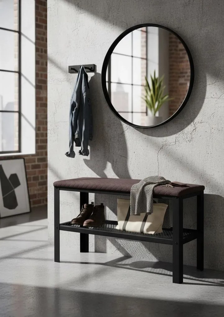 Industrialne siedzisko z półką na buty czarny + biały F1-W57