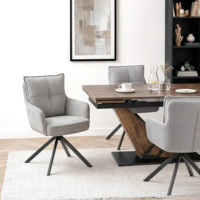 Krzesło Tapicerowane Obrotowe do Salonu CITY Szare Sztruksowe Loft