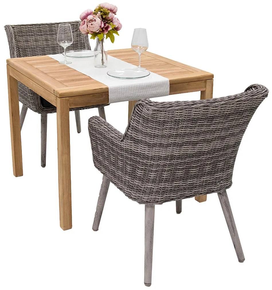 Zestaw ogrodowy teak VICTORIA QUATRO 1+2 (szary)