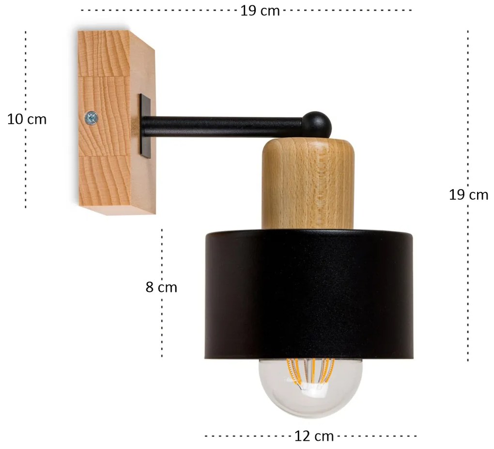 Czarny kinkiet LED WD-SC10x10BU jednopunktowy z litego drewna