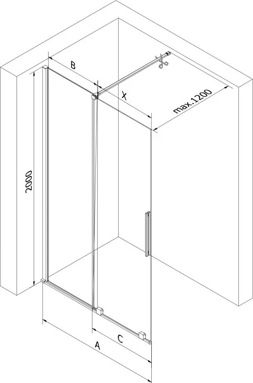 Mexen Velar ścianka prysznicowa rozsuwana Walk-in 120 x 200 cm, transparent 8 mm, biała - 871-120-000-03-20
