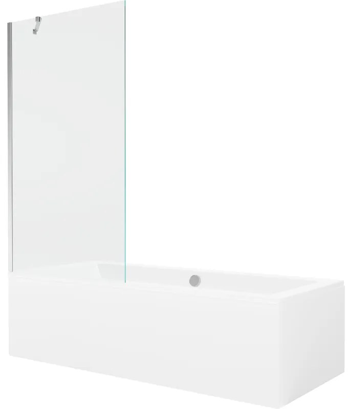 Mexen Cube wanna prostokątna 170 x 80 cm z obudową i parawanem 1-skrzydłowym 90 cm, transparent, chrom - 550517080X9509000001