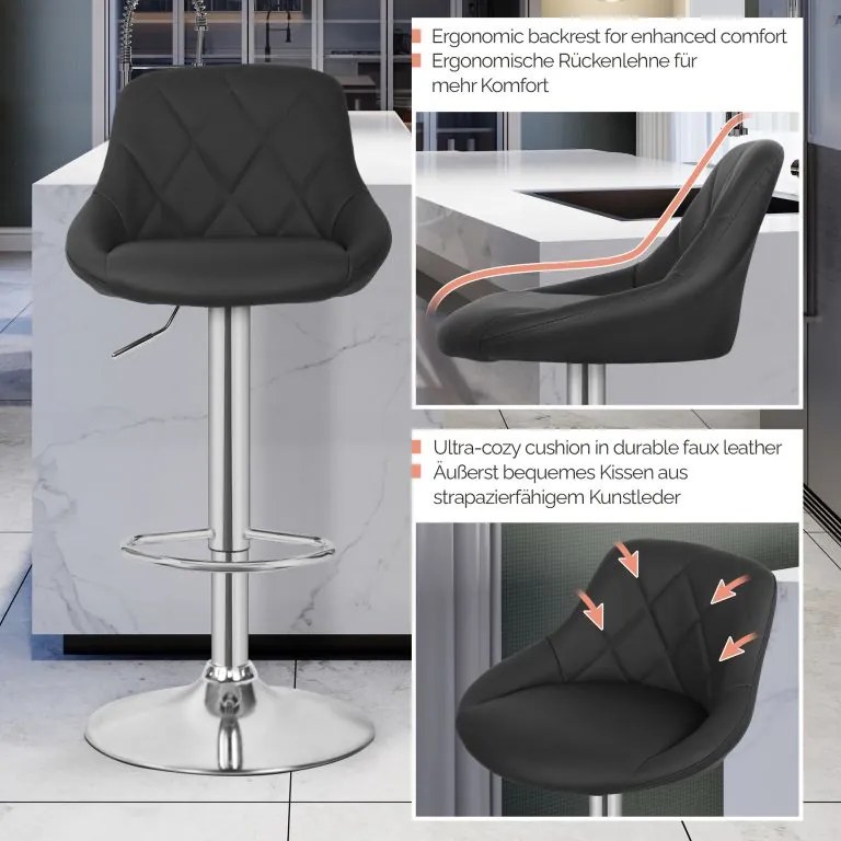 MIADOMODO Krzesło barowe 2szt, bez podłokietnika, czarne