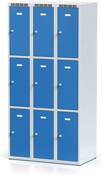 Alfa 3 Szafka skrytkowa S6, 9 schowków, 1800 x 900 x 500 mm, zamek obrotowy, drzwi niebieskie