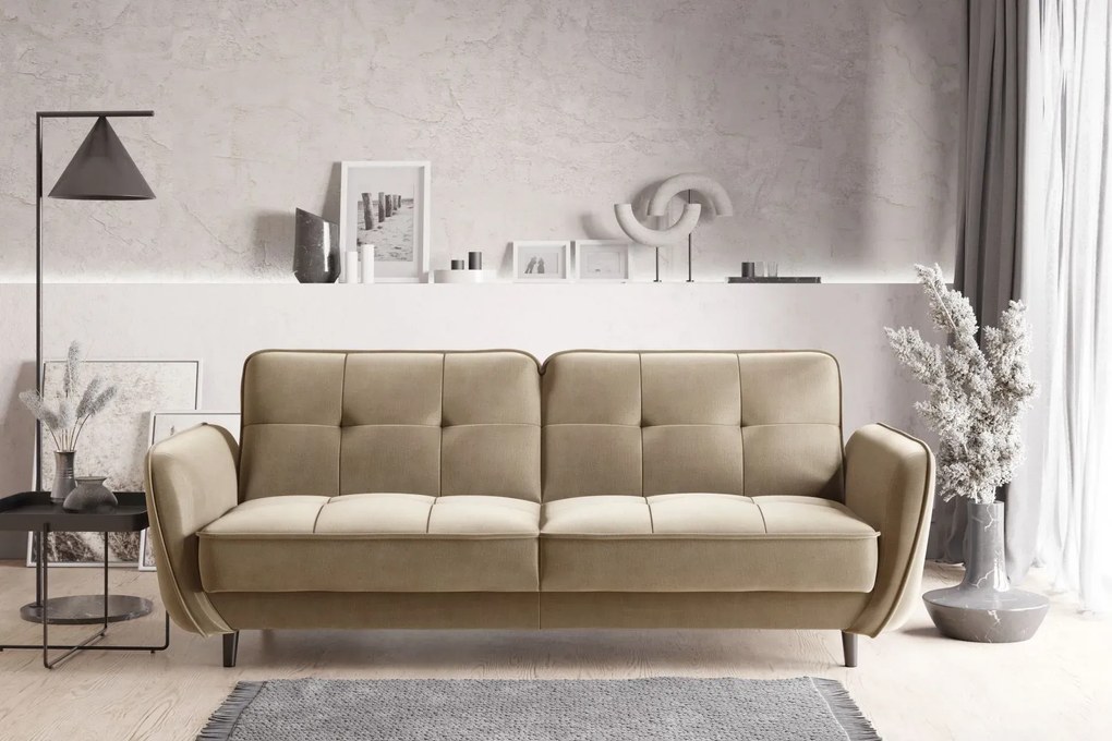 Sofa rozkładana z funkcją spania BELLIS VELVET beżowa ELTAP