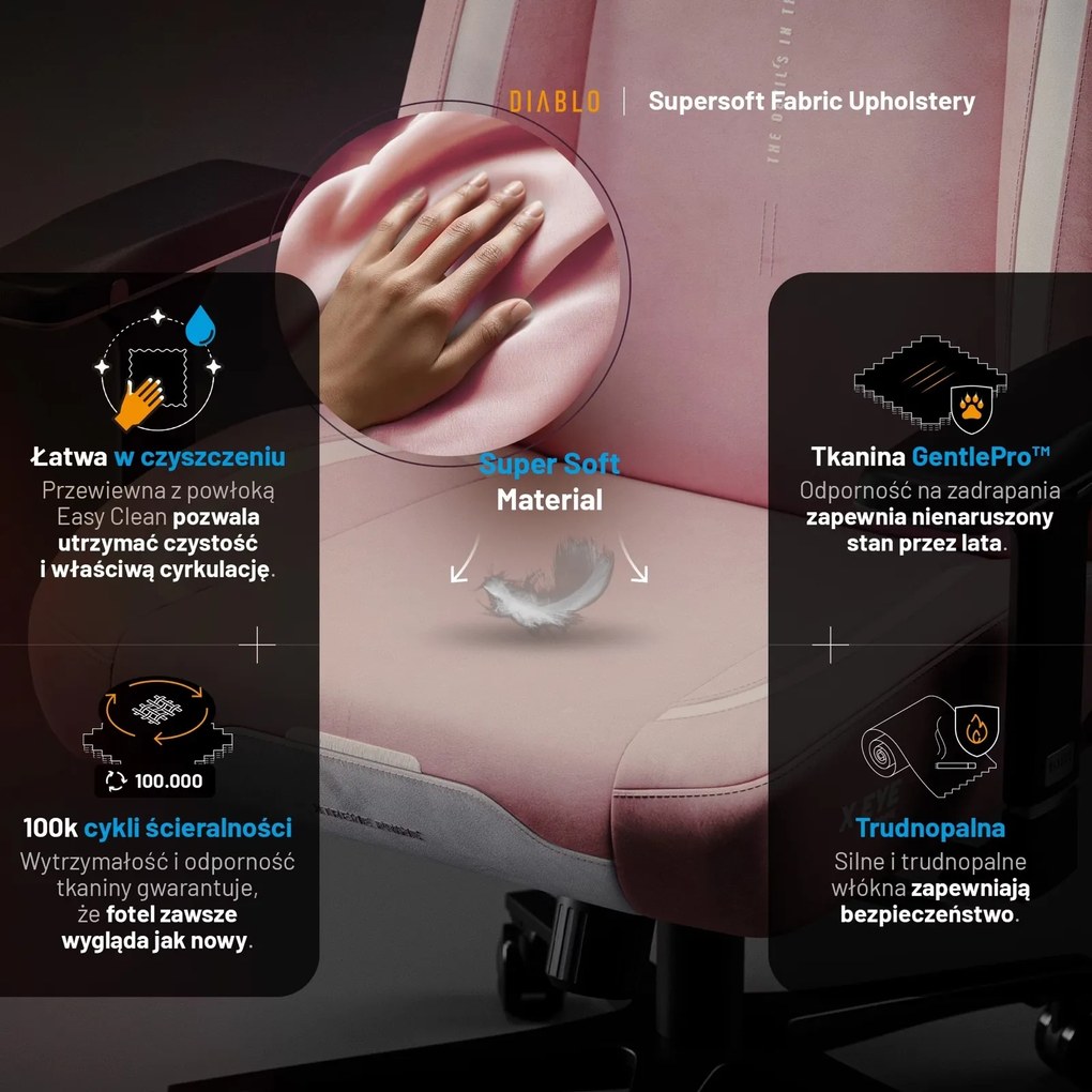 Fotel gamingowy materiałowy Diablo X-Eye Prime Normal Size, Akira Pink