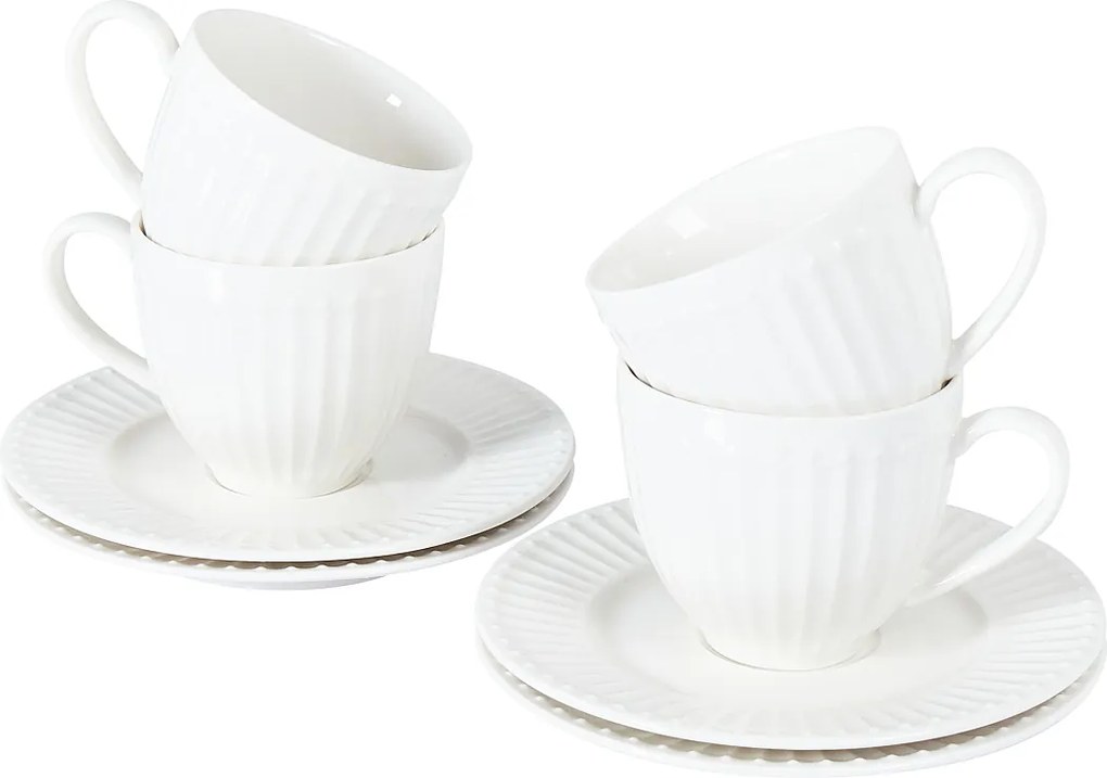 Zestaw 4 filiżanek ze spodkami COWSLIP Porcelana Biały