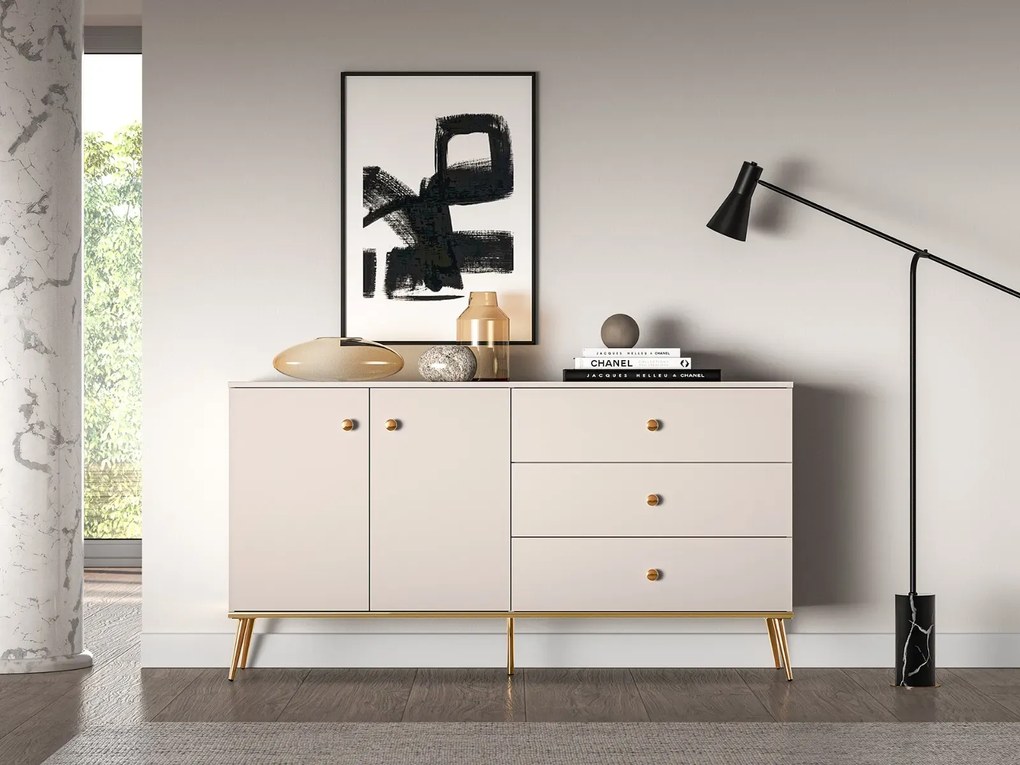 Komoda MELLANIE 2D3S 160cm kaszmir/złoty ML MEBLE