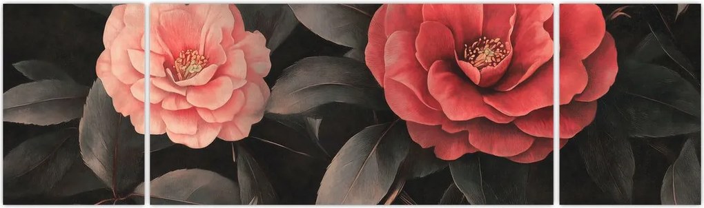 Obraz - Czerwone kwiaty na ciemnym tle (170x50 cm)