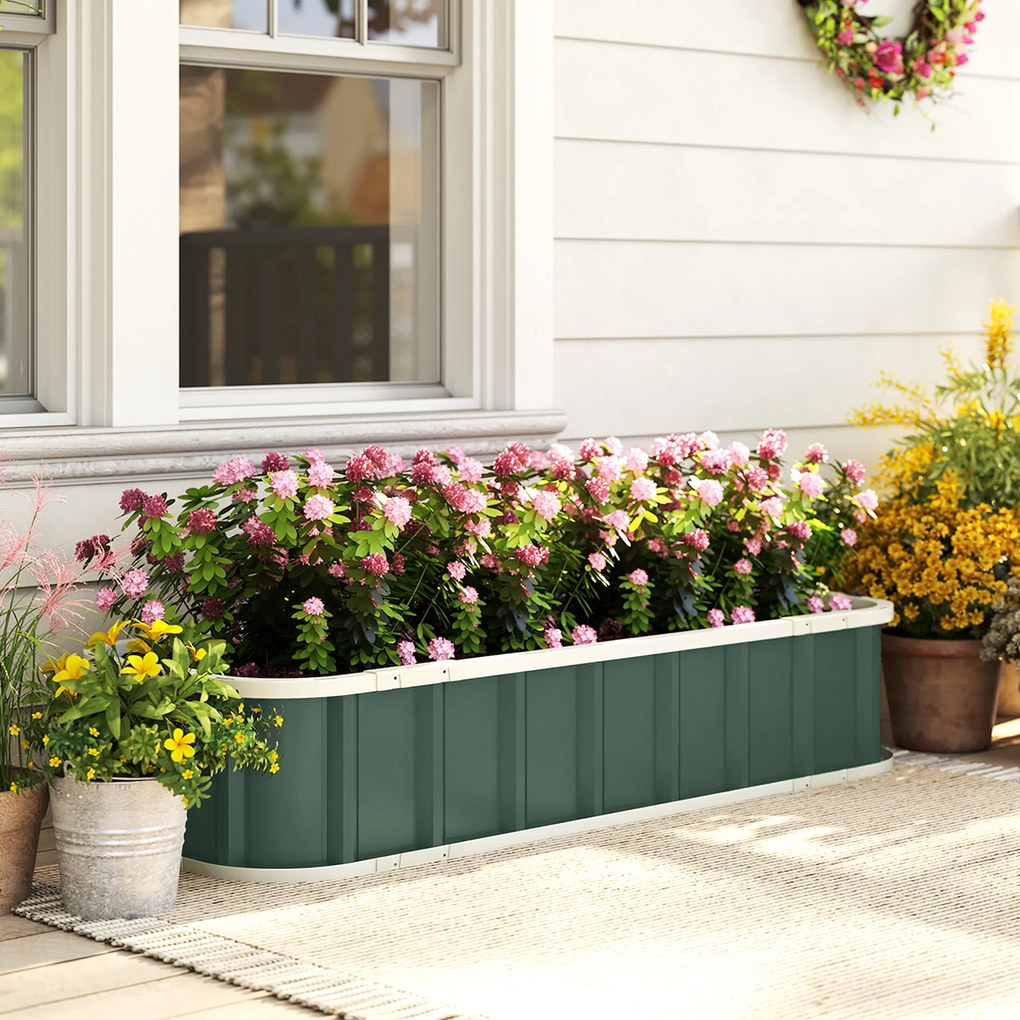 Outsunny Podwyższona grządka stalowa, donica z zatrzaskami, zagięta krawędź, inspekt 136 x 52 x 31 cm Jasnozielony | Aosom PL