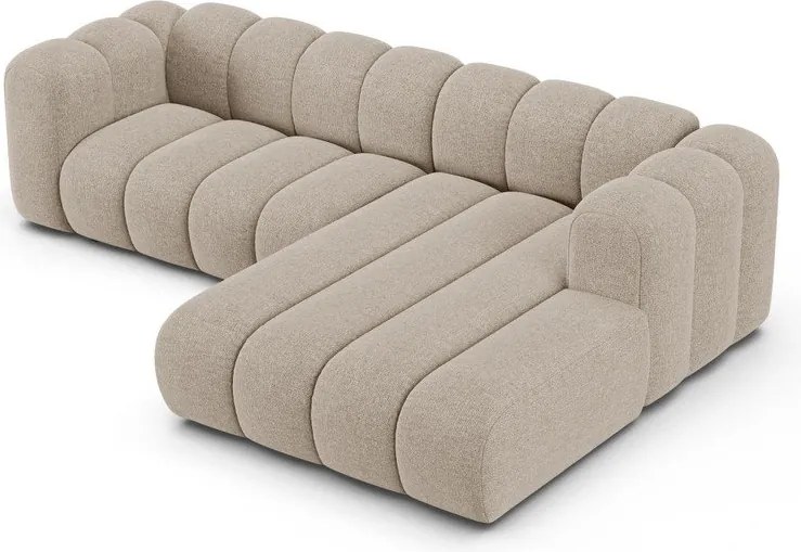 Beżowy narożnik z tkaniny szenilowej (prawostronny/z szezlongiem) Lupine – Micadoni