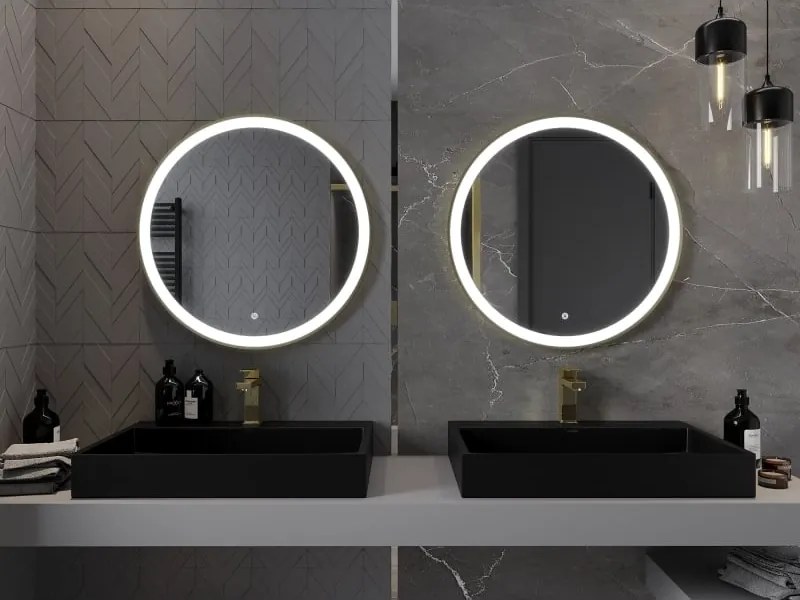 Mexen Esso lustro łazienkowe podświetlane, okragłe 70 cm, LED 6000K, antypara, rama złota szczotkowana - 9825-070-070-611-50