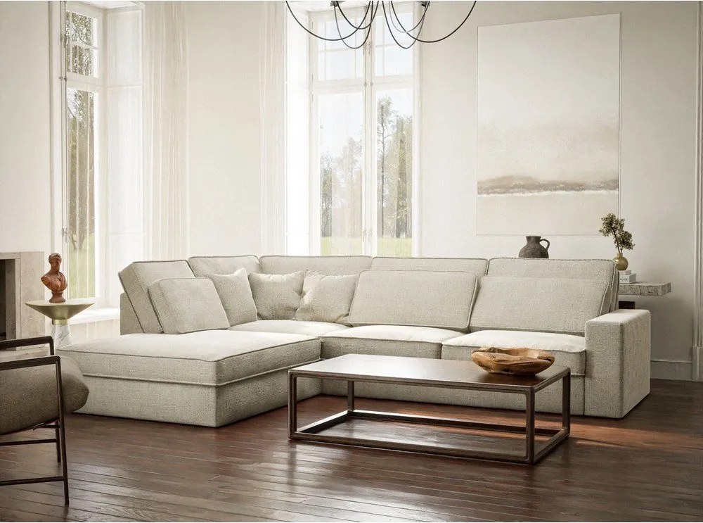 Szarobeżowy narożnik z tkaniny szenilowej (lewostronny/w kształcie litery L) Kirou – Maison de Rêve