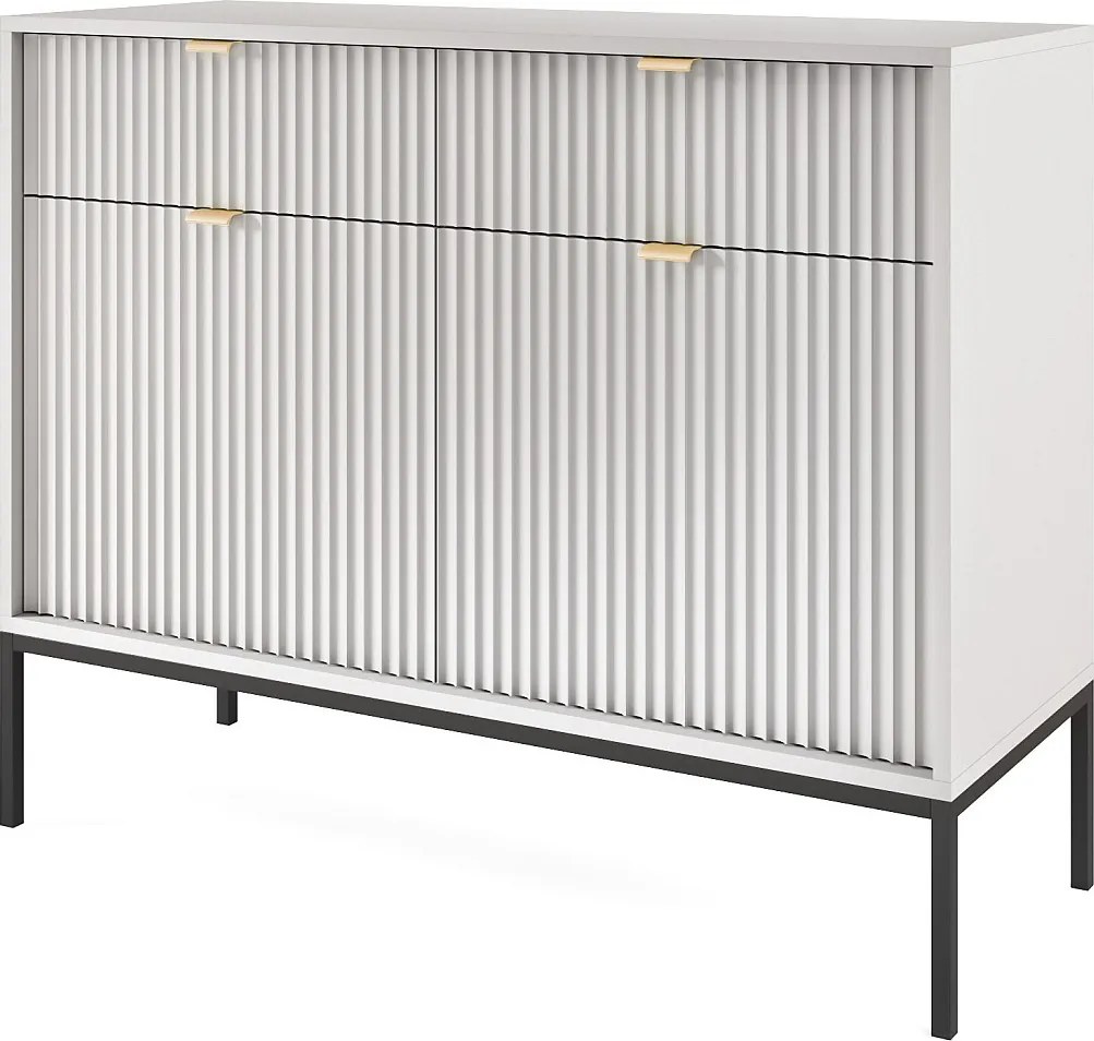 Komoda Design NOVA - Kolor: Szary, fasada Geriffelt, 2 drzwi, 2 szuflady, 83x104x39cm, czarne metalowe nogi, mebel uniwersalny