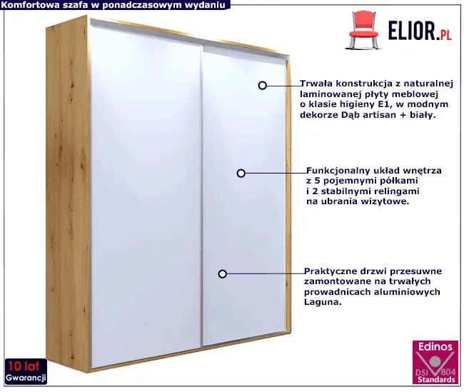 Szafa przesuwna dąb artisan + biały - Estori 2X