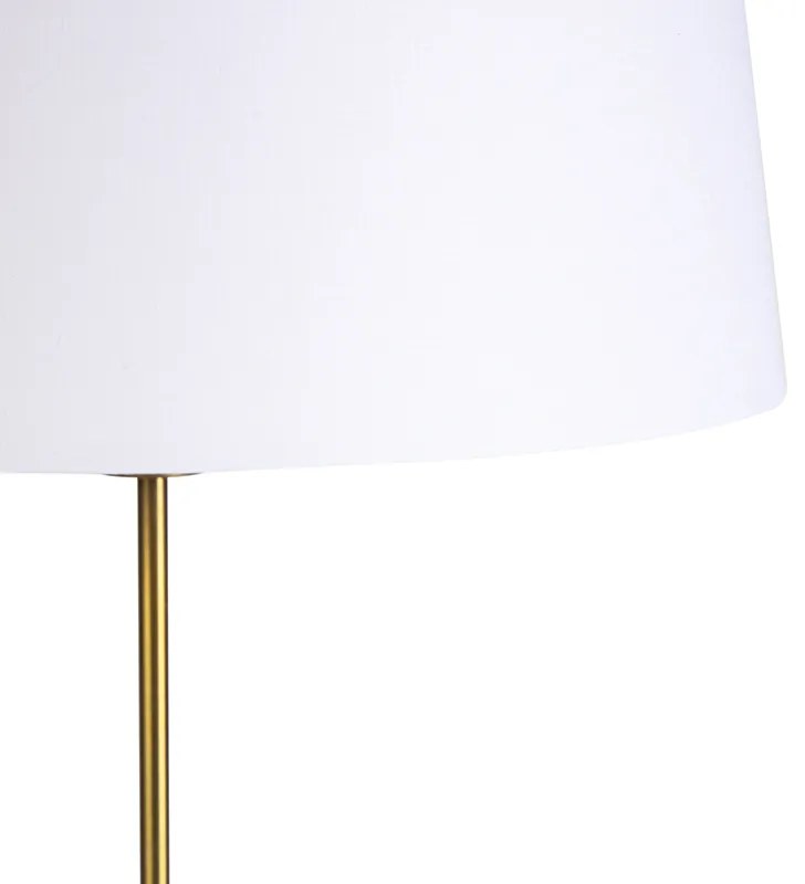Lampa podłogowa brązowa z abażurem z lnu białym 45 cm regulowana - ParteWiejski/ Rustykalny / Vintage Oswietlenie wewnetrzne