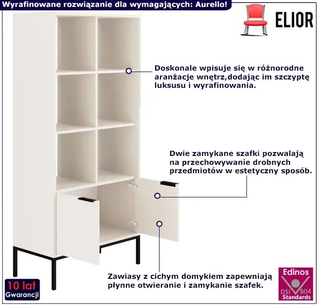 Nowoczesny regał z 6 półkami i drzwiczkami biały + czarny T6-G13