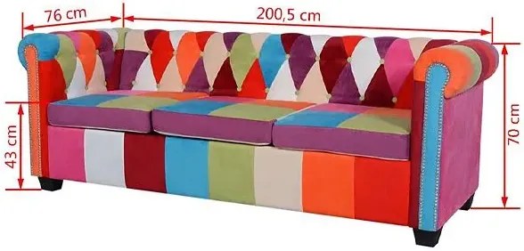 Patchwork sofa w stylu chesterfield trzyosobowa E1-K60