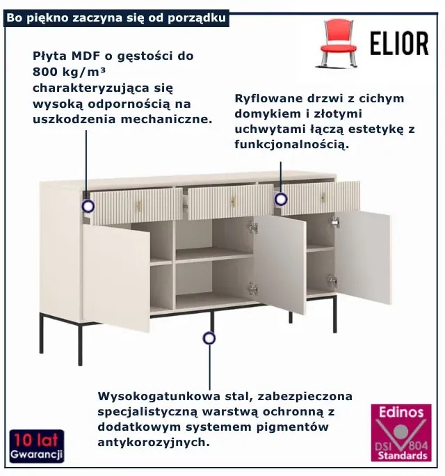 Kaszmirowa na czarnych nogach komoda ryflowana M9-G68