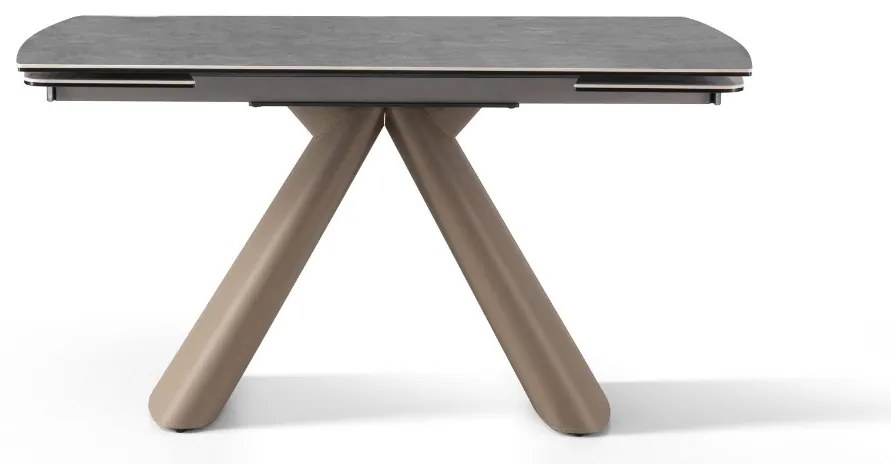 Elegancki stół z szarym ceramicznym blatem na hartowanym szkle. Rozmiary 160 (240) x 90 cm. Metalowa podstawa ze stali szczotkowanej nadaje mu nowoczesny charakter i wyjątkową trwałość.