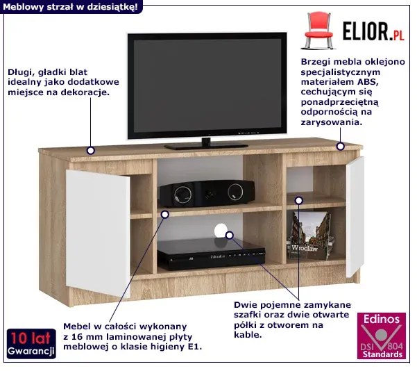 Skandynawska szafka RTV dąb sonoma + biały - Darius 5X 140 cm